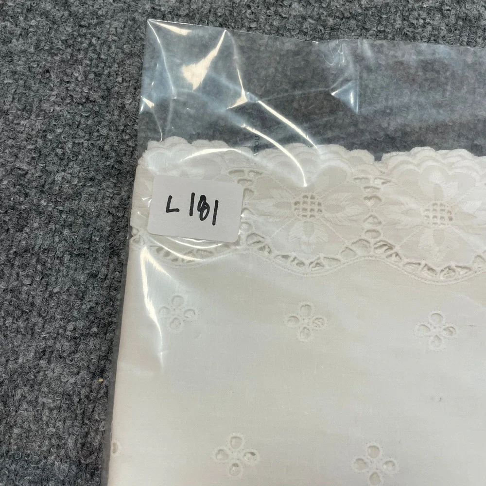 Antique Table Runner 41x13.5 White Floral Eyelet Scalloped Lace Vintage Doilies